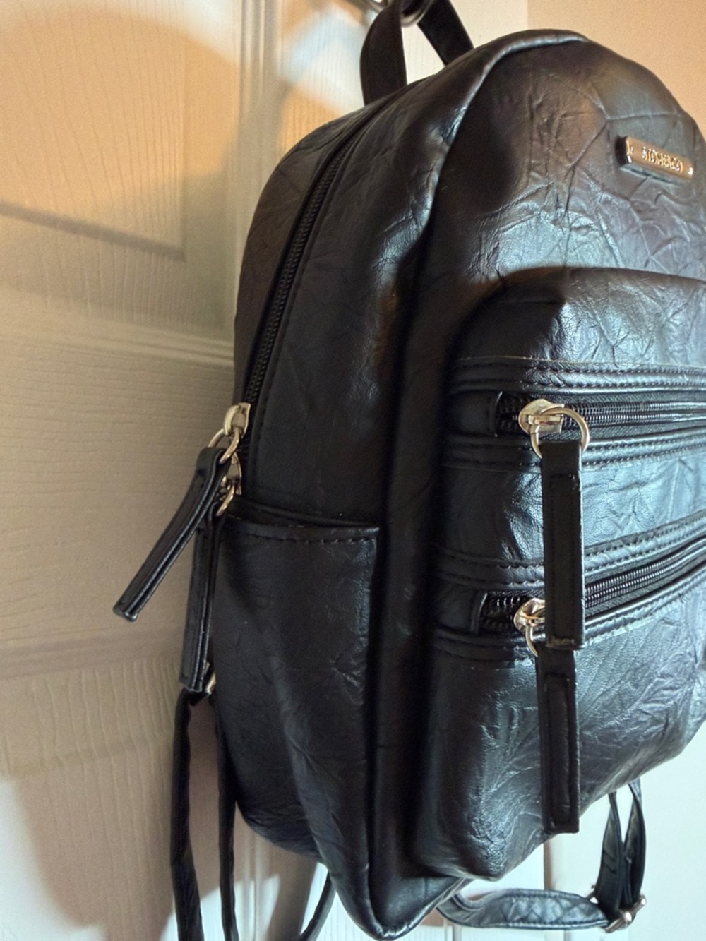 Stone & Co. Black Faux Leather Mini Backpack with Front Zip Pockets - Picture 3 of 6